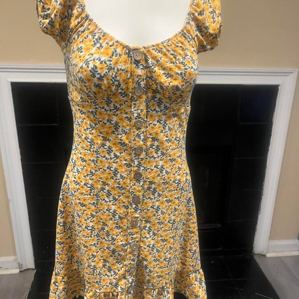 Yellow floral mini dress Coquette Y2K
